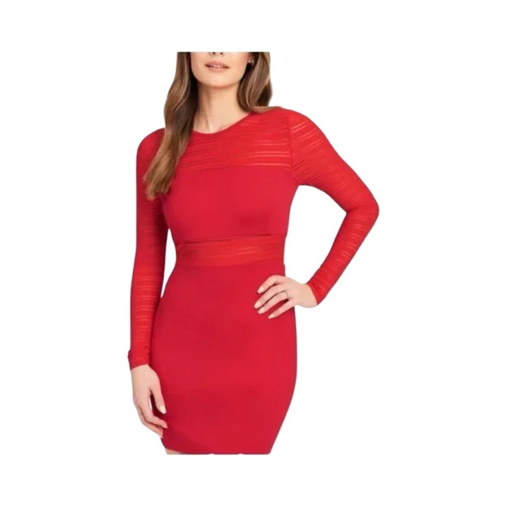 Bebe Long Sleeve Striped Mesh Mini Dress Red NWT Size XL